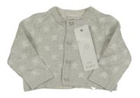 Nové - stříbřitě šedý propínací svetr s hvězdičkami F&F