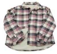 Růžovo-šedo-bílá kostkovaná zateplená košilová bunda Next