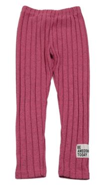 Ružové rebrované úpletové legíny s nášivkou