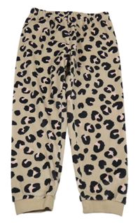 Pudrovo-černé plyšové leopardí pyžamové kalhoty 