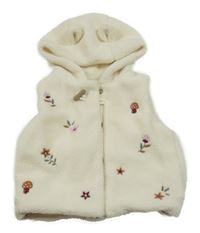 Smotanová huňatá podšitá vesta s obrázkami a kapucňou Nutmeg