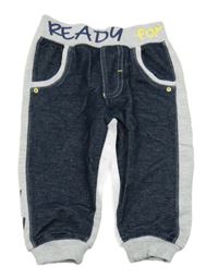 Tmavomodro-sivé tepláky s nápismi Ergee