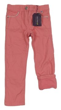 Nové - růžové plátěné podšité slim kalhoty 
