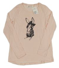 Nové - meruňkové lehké triko s králíkem H&M