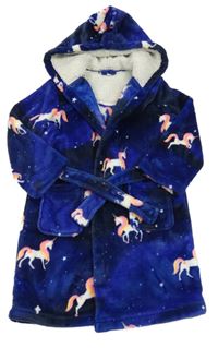 Modrý plyšový župan s jednorožcami a kapucňou Bluezoo