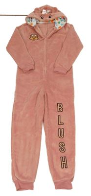 Růžová chlupatá kombinéza s Blush a kapucí George