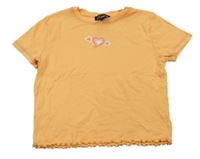 Pomerančové crop tričko se srdíčky New Look