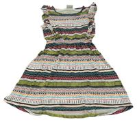 Bielo-čierno-farebné vzorované bavlnené šaty s volánikmi Yigga