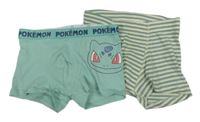 2x boxerky - zelené s Pokémonem + smetanovo-zelené pruhované 