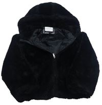 Čierna kožušinová podšitá bunda s kapucňou Primark