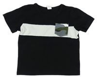 Čierno-smotanové tričko s army vreckom Shein