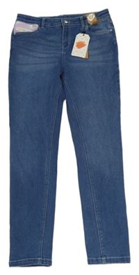 Nové - Tmavomodré skinny rifle s flitry 