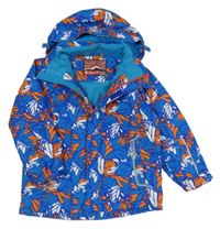 Tmavomodro-bílo-oranžová vzorovaná šusťáková jarní bunda s kapucí Sibolandi