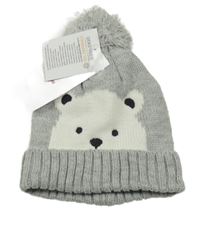 Nové - Šedo-bílá čepice s medvídkem a bambulí Ergee