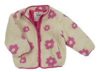 Smetanovo-růžová huňatá podšitá květovaná bunda F&F