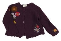Fialový propínací svetr s výšivkami květů Next