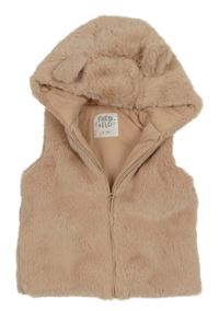 Ružová kožušinová zateplená vesta s kapucňou s uškami F&F