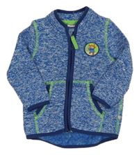 Modro-bílá melírovaná pletená propínací mikina s medvědem Liegelind