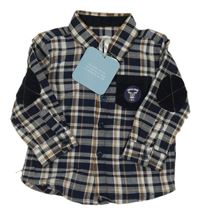 Nové - Tmavomodro-bílo-béžová kostkovaná košile 