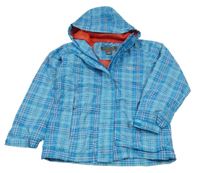 Světlemodro-bielo-červená kockovaná šušťáková jarná funkčná bunda s kapucňou Rebel