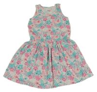 Bielo-modro-ružové kvetované bodkovaná é šaty