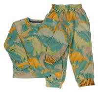 Zeleno-béžovo-oranžové plyšové pyžama s diny Tu