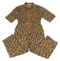 Hnědo-šedý riflový kalhotový overal s leopardím vzorem Next