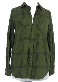 Dámská khaki-černá kostkovaná halenka H&M vel. 32