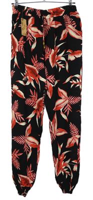 Dámske čierno-červené kvetované háremové nohavice