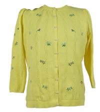 Nové - Dámský žlutý vzorovaný propínací svetr s kytičkami Savida 