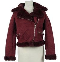 Dámský vínový semišový crop křivák s kožíškem Pull&Bear 