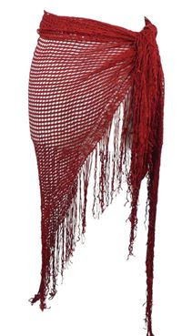 Dámské červené síťované pareo s strapcemi