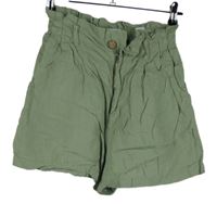 Dámské světlekhaki lněné volné kraťasy Zara 