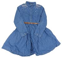 Modré rifľové šaty s plíšky a opaskom George