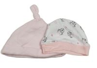 2x Světlerůžová + bílo-růžová čepice s obrázky s Minnie