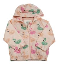 Svetloružová šušťáková jarná bunda s plameňáky a kapucňou M&S