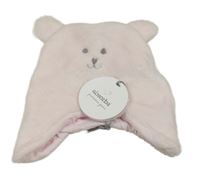 Nové - Světlerůžová chlupatá čepice s medvědem 