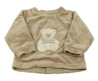 Béžová rebrovaná zamatová podšitá mikina s medvěďom