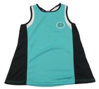 Nové - tyrkyosovo-bielo-čierny športový top s potlačou