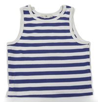 Bielo-tmaovmodrý pruhovaný rebrovaný crop top C&A