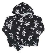 Čierno-biela kvetovaná crop mikina s kapucňou H&M