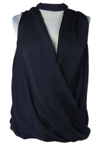 Dámská tmavomodrá překřížená halenka s chokerem 