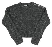 Tmavosivý trblietavý crop sveter s gombíkmi Primark