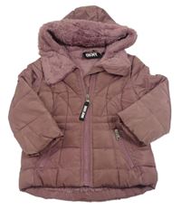 Starorůžová šusťáková zateplená bunda s kapucí DKNY