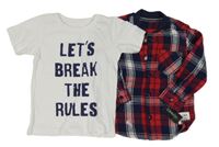 Nové -2set - Tmavomodro-červená kostkovaná košile + tričko Dunnes