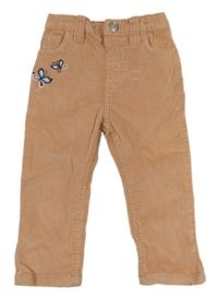 Broskvové manšestrové kalhoty s motýly Yd. 