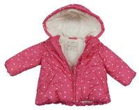 Růžová šusťáková zimní bunda se srdíčky a kapucí George