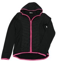 Černá sportovní propínací mikina s neonovým lemem a kapucí Yigga