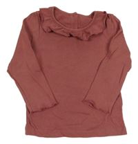 Starorůžové žebrované triko s volánkem Matalan