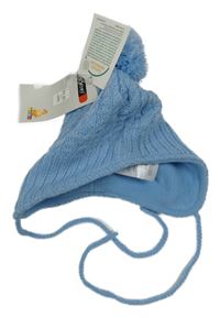 Nové - modrá vzorovaná pletená čepice s bambulí Ergee